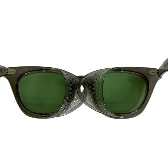 Vintage Folding Safety Glasses Plastic Mesh Sides Green Lenses Aviation Welding - Picture 3 of 6